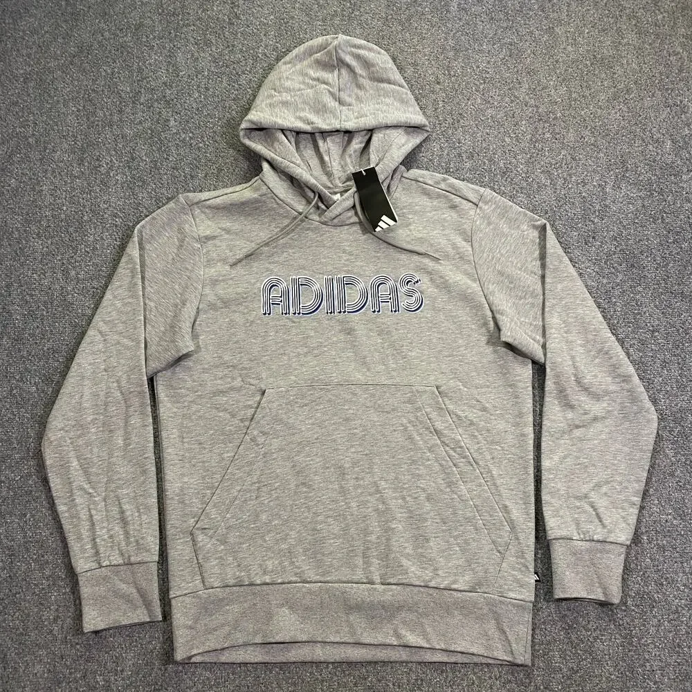 Adidas 3D Retro 70s Striped Logo Hoodie Mens XLT XL Tall Gray Disco Groovy NWT
